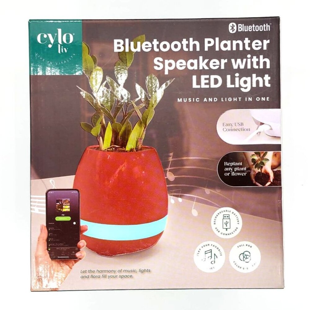 Brown Bluetooth Planter Speaker with LED Light, Music Therapy By Cylo Liv